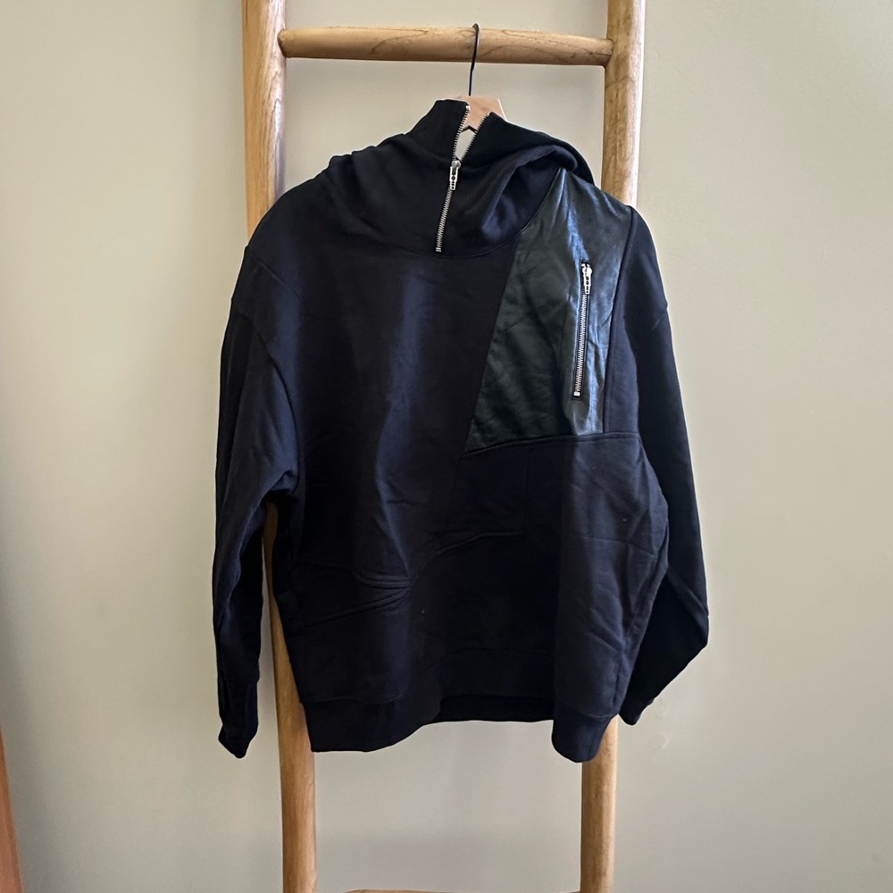 Alexander McQueen Black Hooded Sweater with Leather Zip Pocket